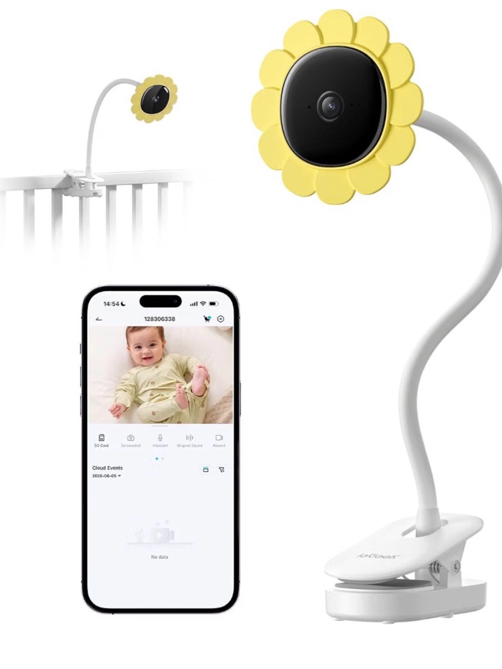 Yellow Flower Baby Monitor Camera with Flexible Clip Mount NEW